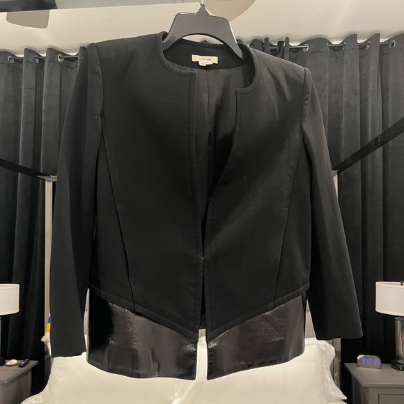 Helmet Lang Black Wool Blazer with Leather Trim - Picture 2 of 7